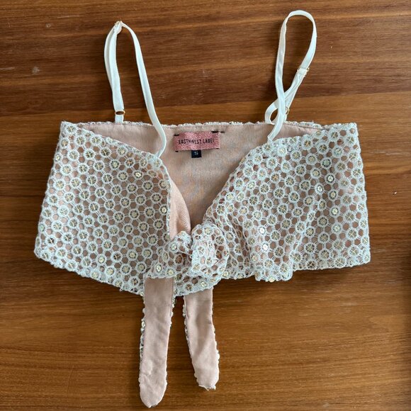 EastnWest Label Tie-Front Top in White Mirror (S) - Picture 5 of 5